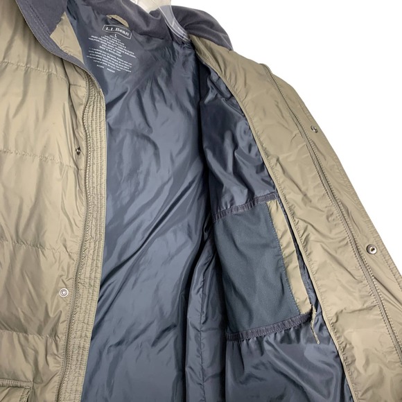 L.L. Bean Goose Down Brown Beige Hooded Puffer Jacket Winter Coat Large - Picture 7 of 9